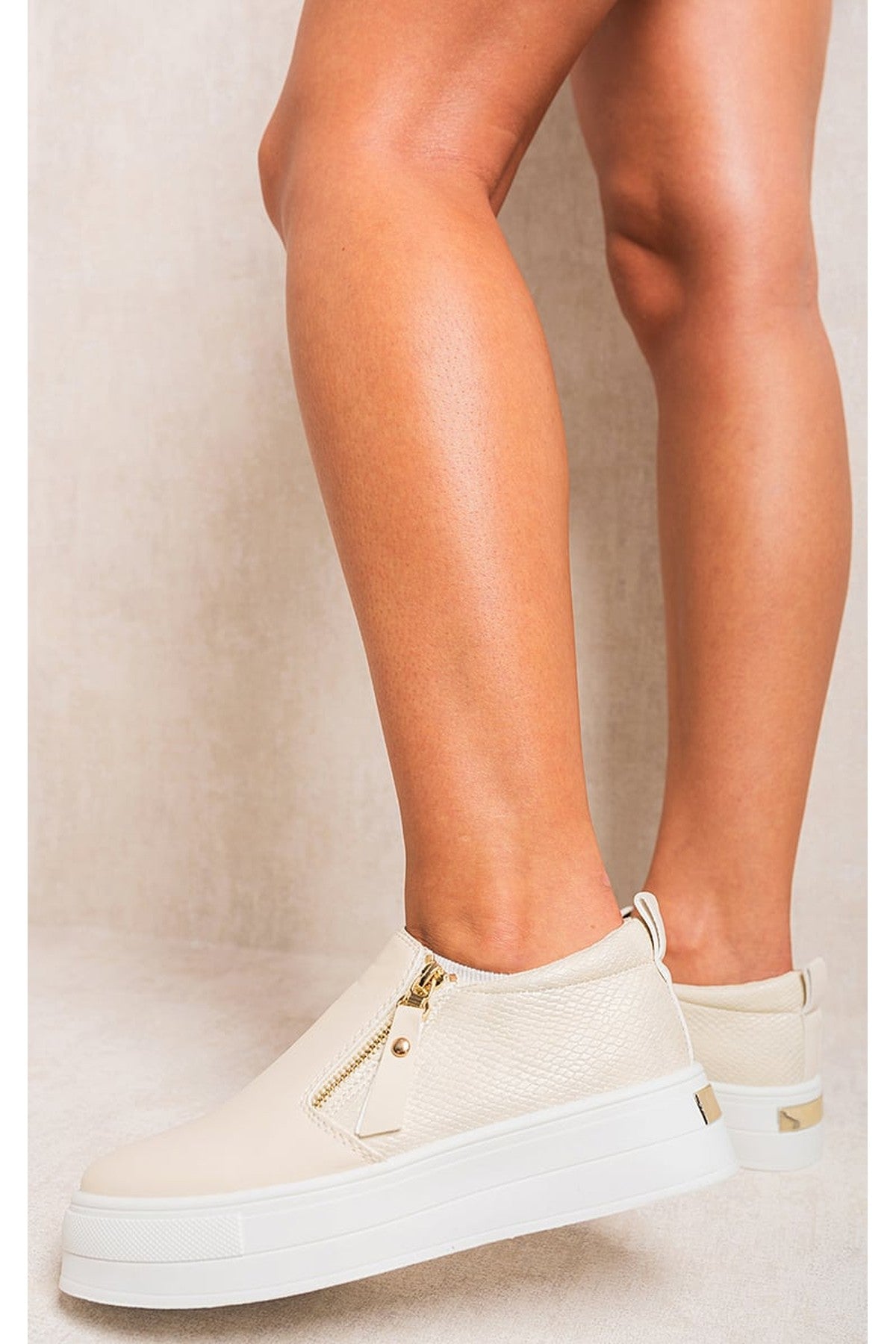 Beige Andrea Zipper Decor Slip On Trainers, Image 2 of 4
