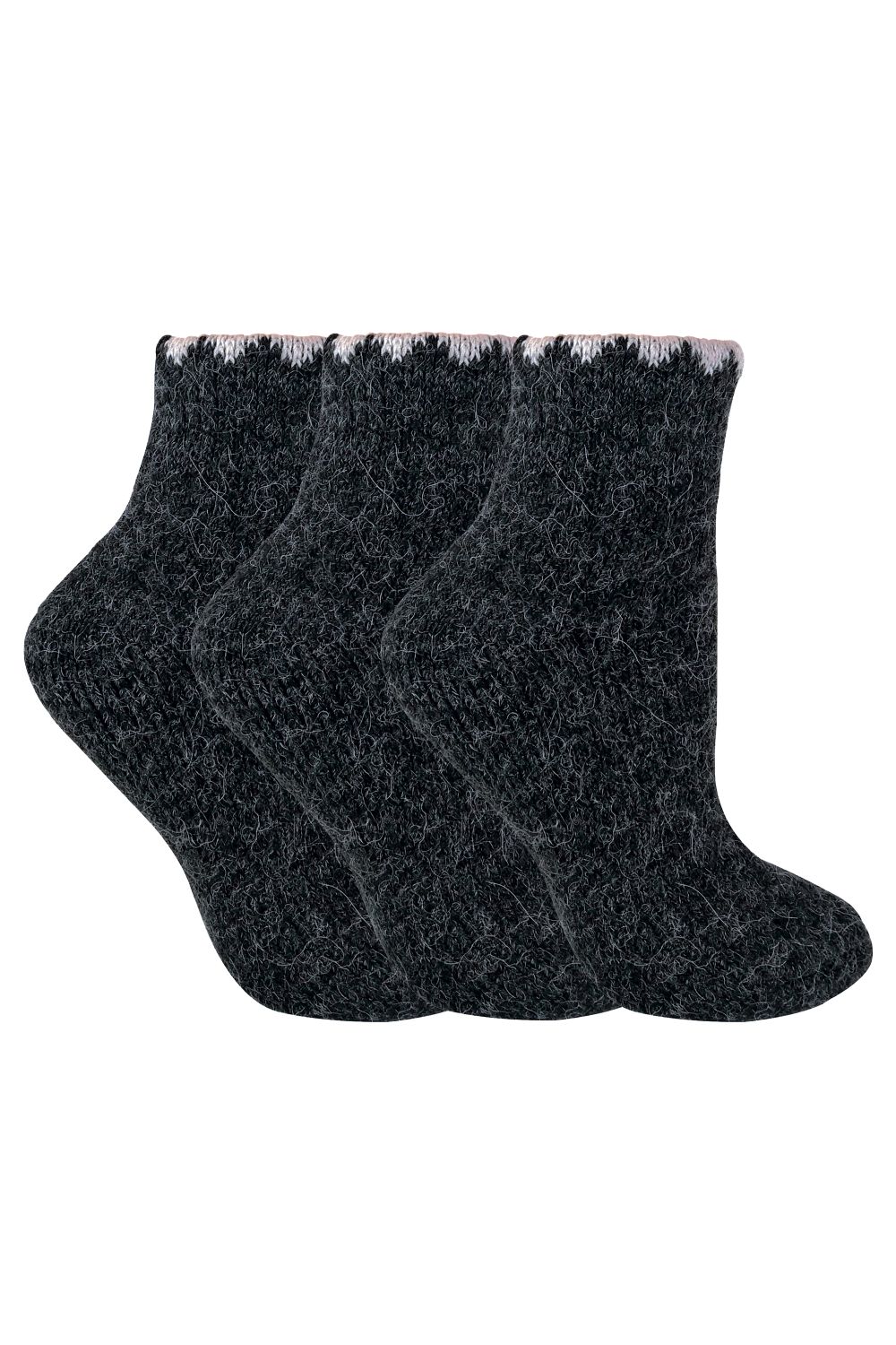 Black 3 Pairs Ladies Short Alpaca Wool Moisture Wicking Socks, Image 1 of 3
