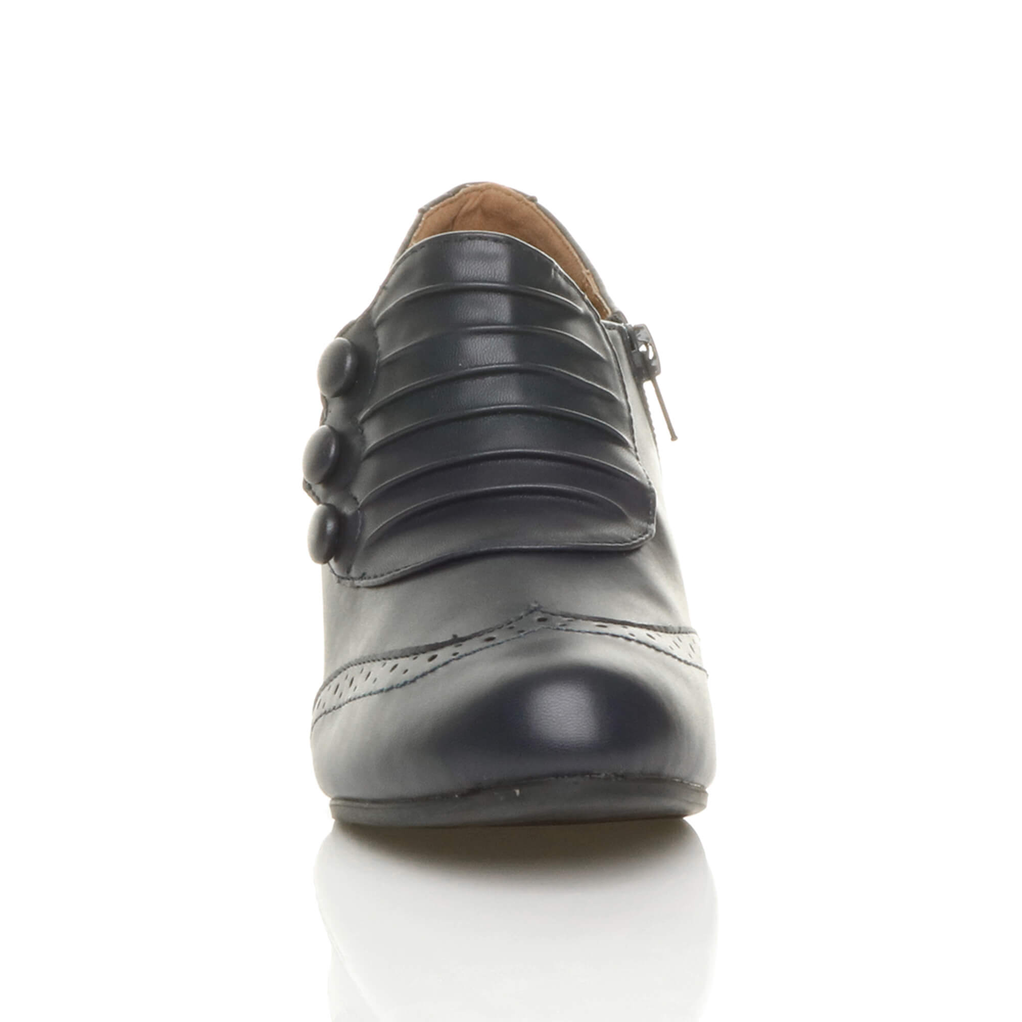 Navy Blue AJVANI Navy Blue Mid Heel Brogue Button Ankle Boots Shoe Boots, Image 6 of 6