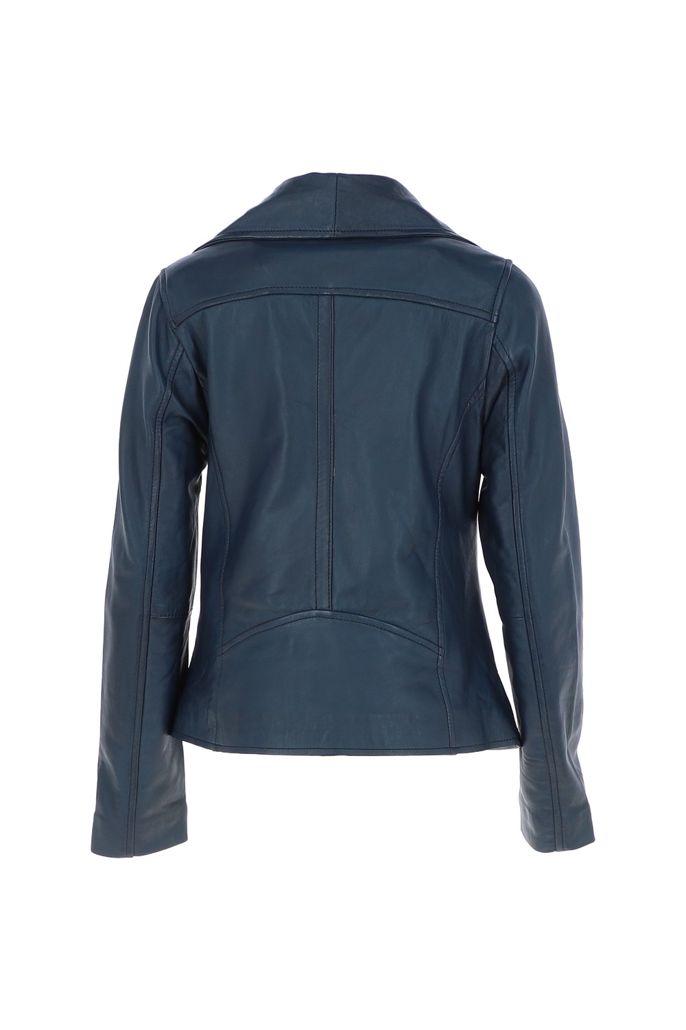 Navy Ashwood Leather Navy 'Isabella' Real Leather Wide Collar Biker Jacket, Image 4 of 5