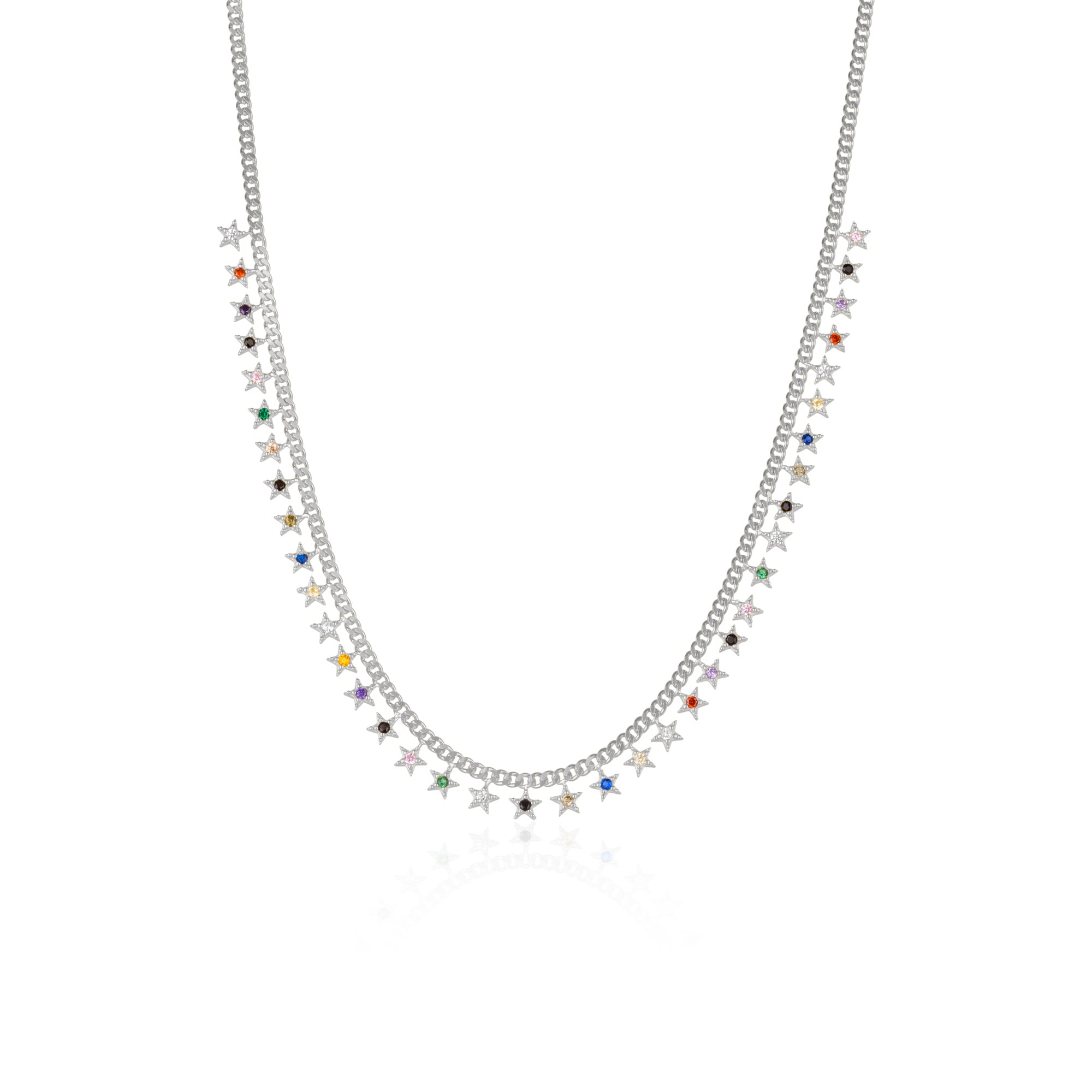Silver Rainbow Multiple Star Station Necklace Sterling Silver, Image 1 of 5
