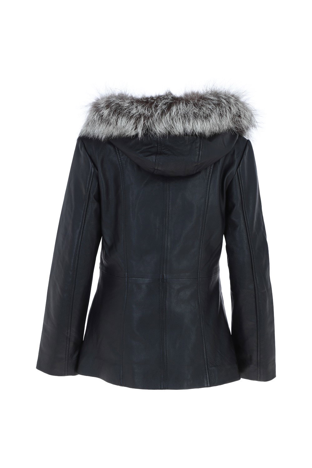 Black Real Leather Hooded Jacket with Fur, Image 4 of 5