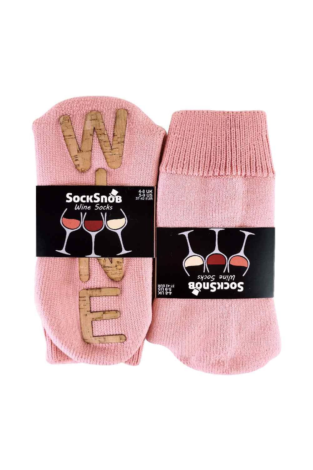 Pink 1 Pack Ladies Novelty Wine Slipper Socks with Cork Grips, Image 2 of 3