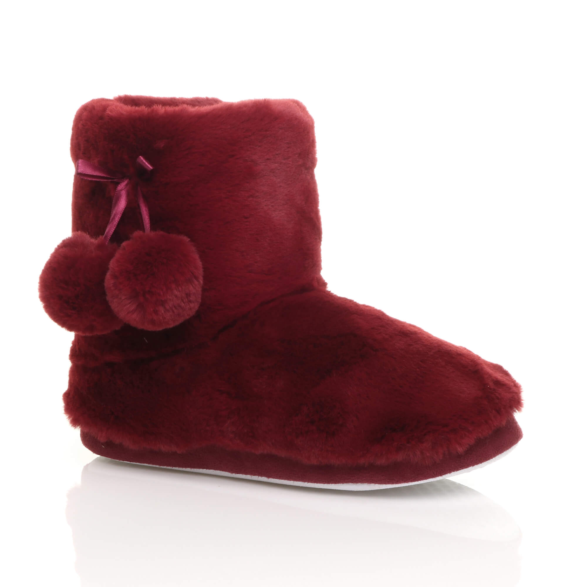 Burgundy Faux Fur Lined Slip On Memory Foam Mules Slippers, Image 1 of 6