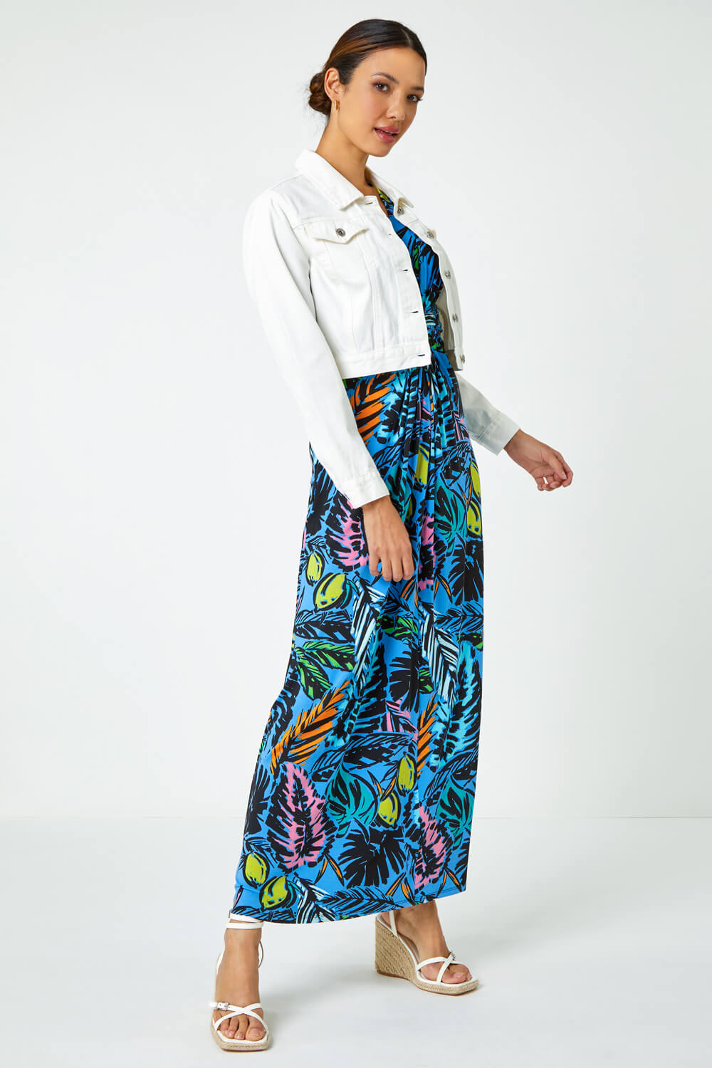 White Cropped Cotton Denim Jacket, Image 3 of 5
