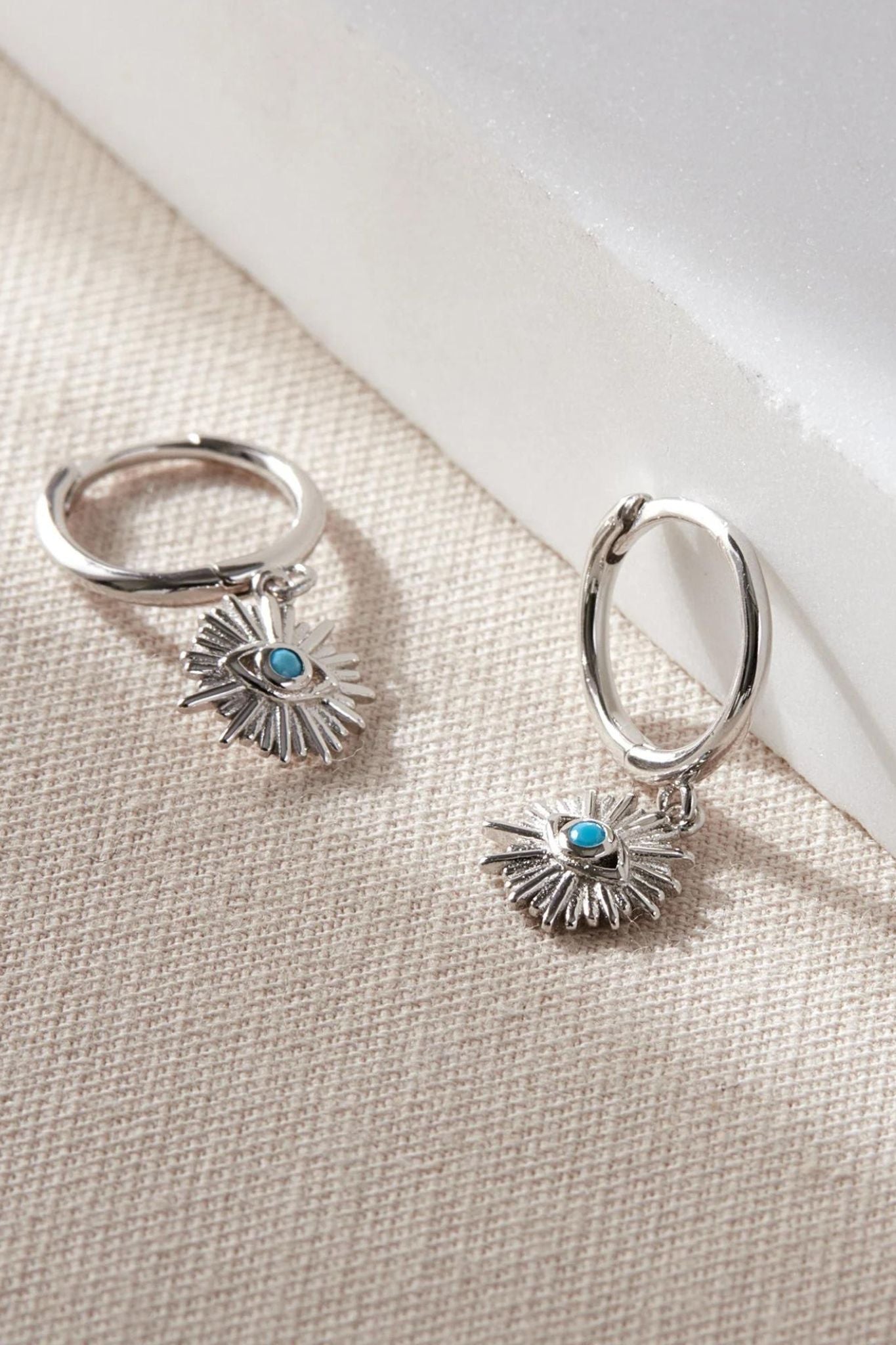 Silver Mia Gioielli Silver Sterling Silver Evil Eye Charm Hoop Earrings, Image 3 of 3