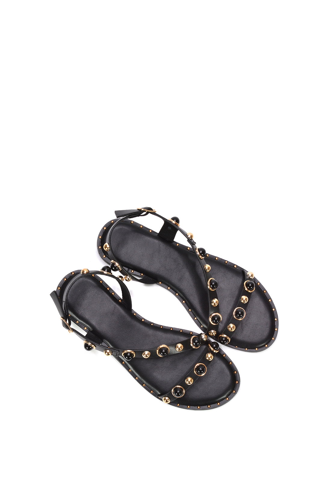Black XY LONDON Black Flat Slingback Sandals With Studded Pearls, Image 6 of 6