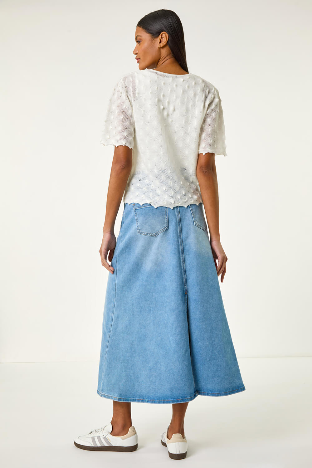 Ivory Textured Tie Front Shrug, Image 4 of 5