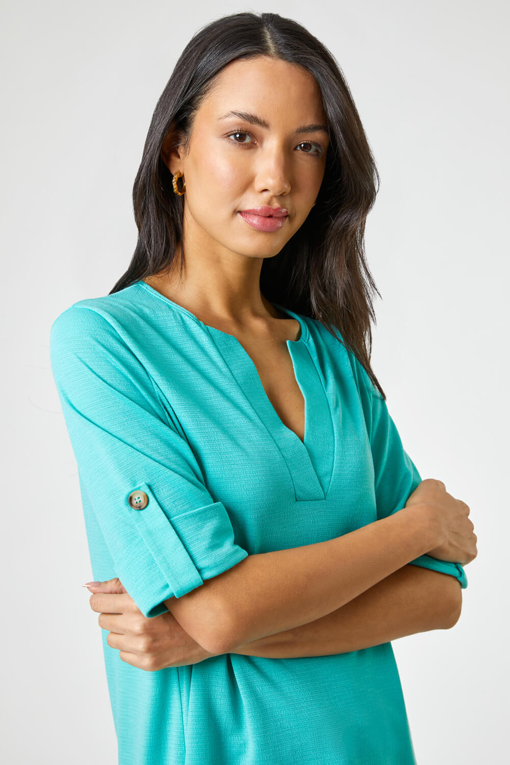 Jade Textured Notch Neck Tunic Top, Image 5 of 4