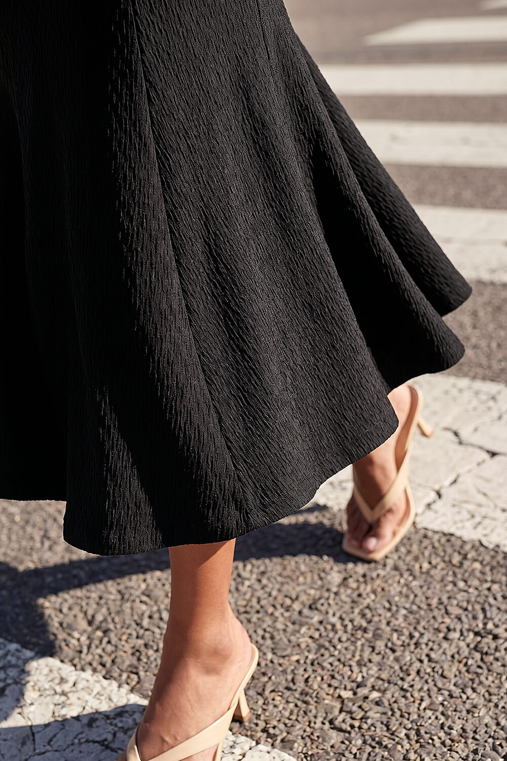 Black Textured Panel Stretch Maxi Skirt , Image 5 of 4