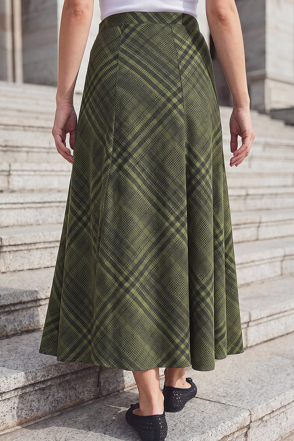 Green Print Check Midi Skirt, Image 4 of 4