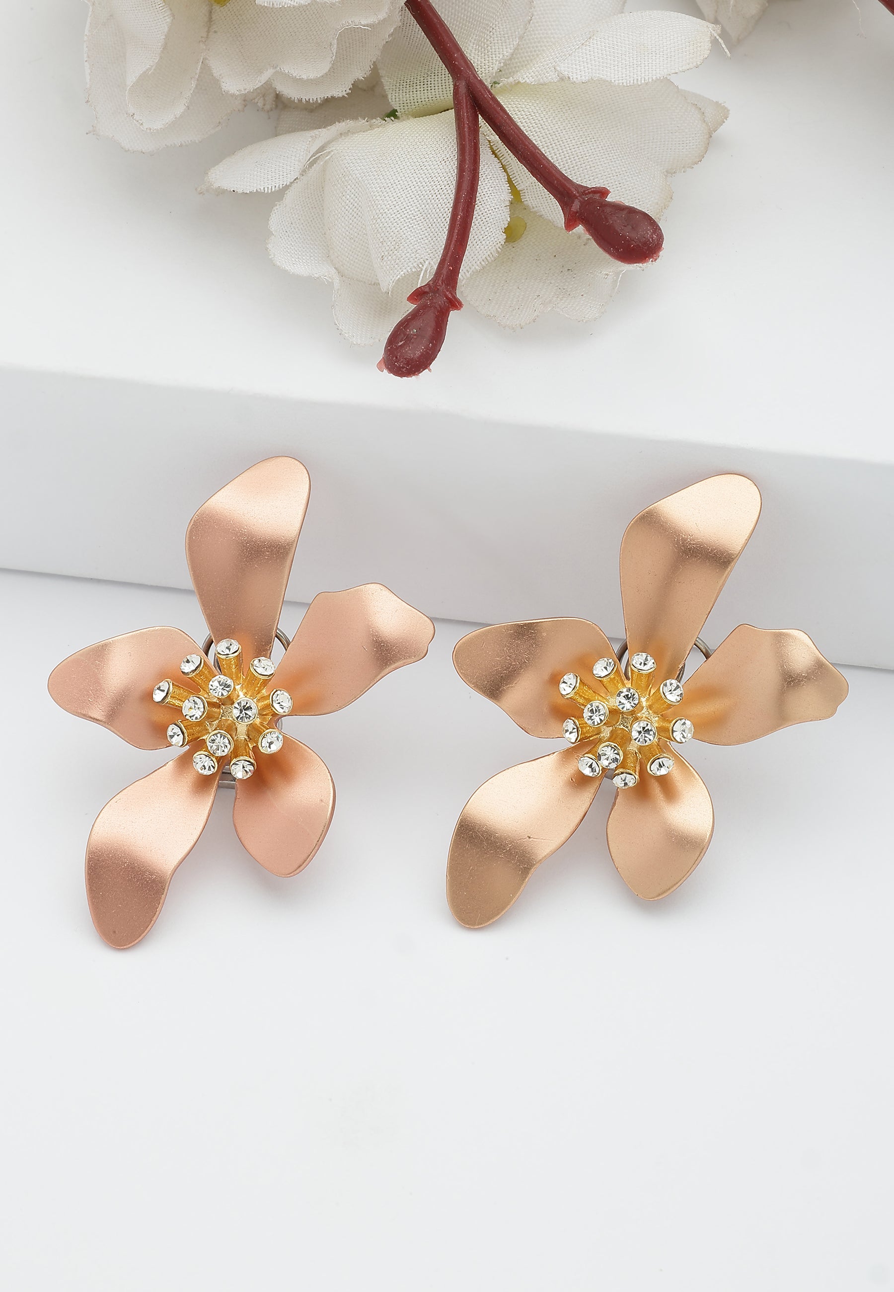 Beige Floral Stud Earrings, Image 2 of 5