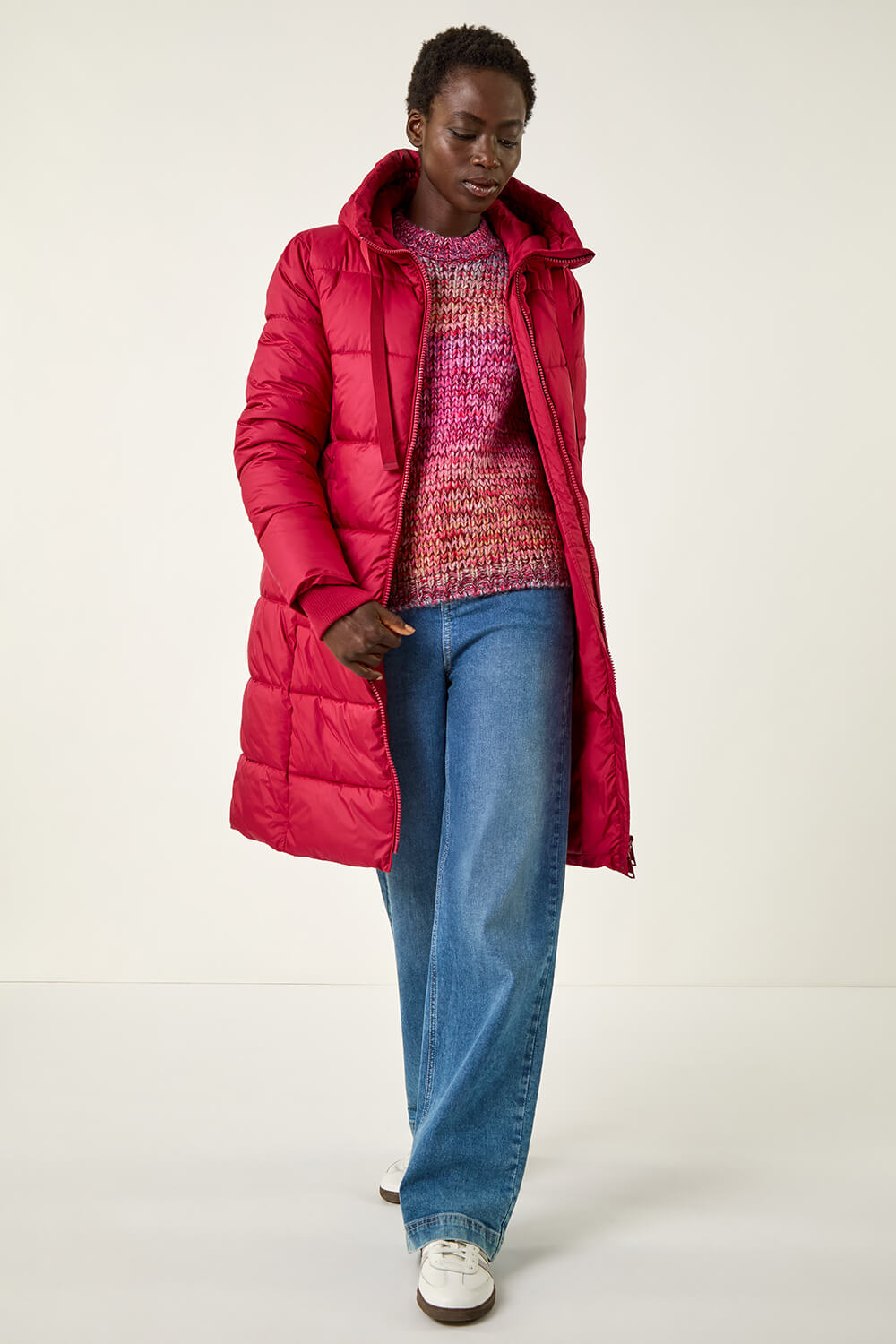 Roman Women's Red Longline Padded Hooded Coat Size 10