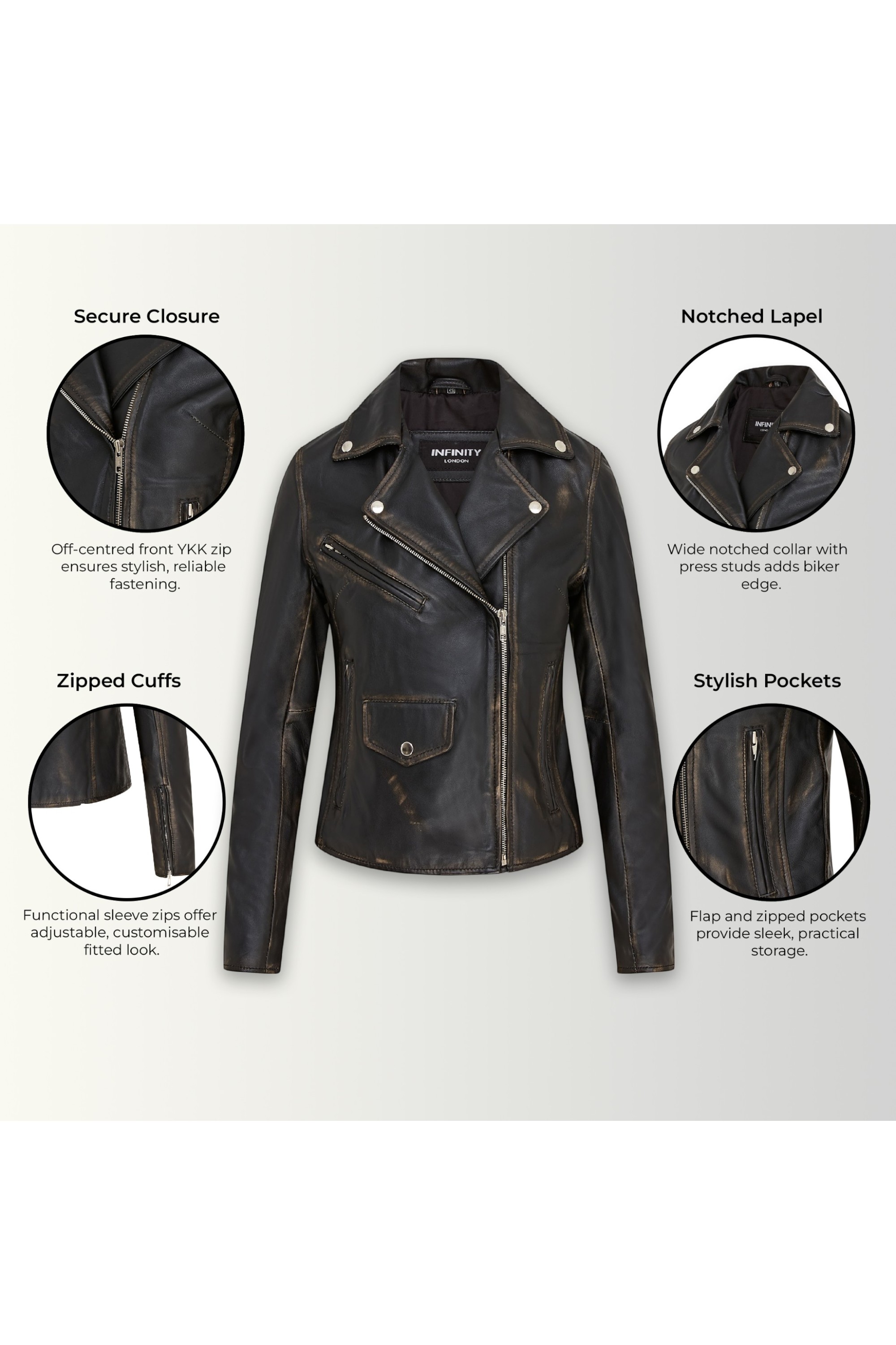 Tortoishell Infinity Leather Tortoishell Classic Brando Biker Leather Jacket, Image 3 of 8