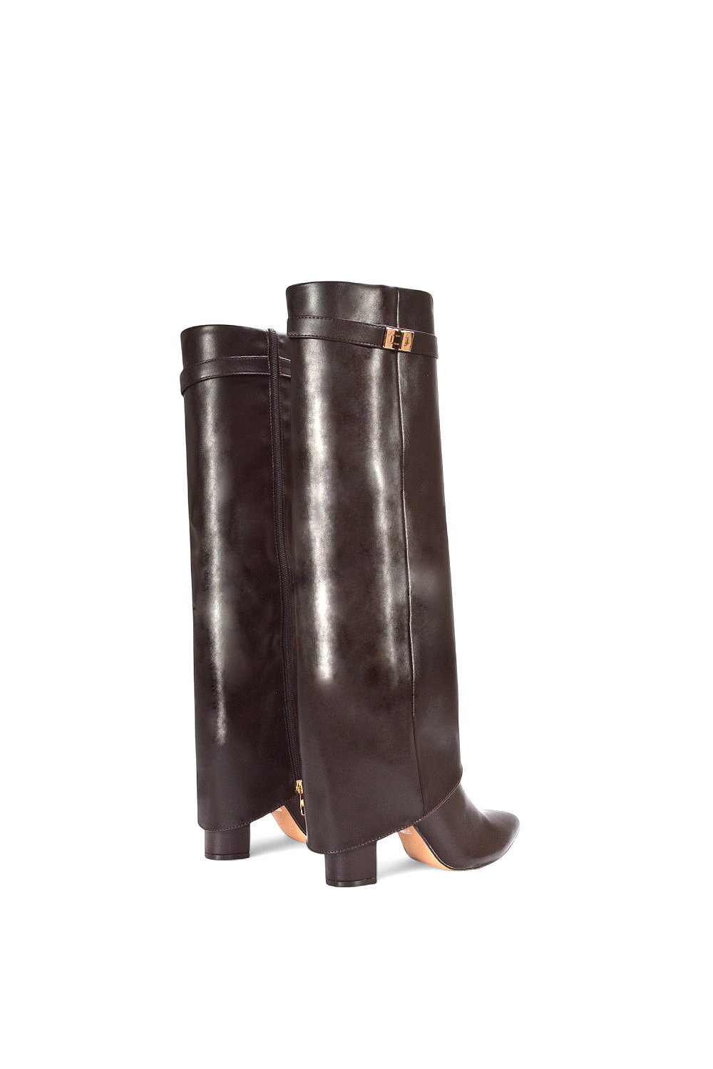 Brown 'Rayna' Block Heel Knee High Foldover Boots With Pointed Toe, Image 4 of 5