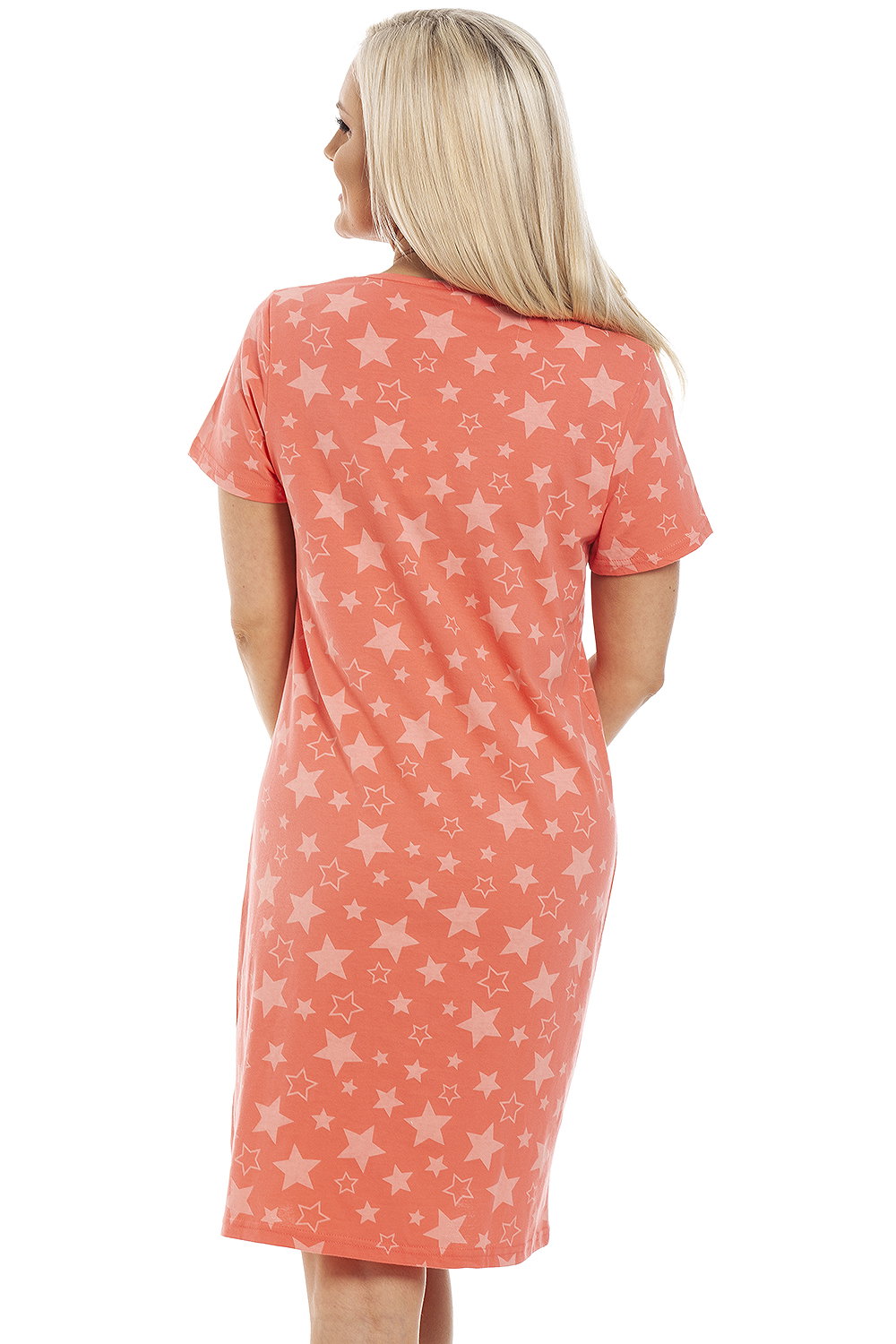 Coral Star Print Cotton Lace Nightshirt, Image 3 of 4
