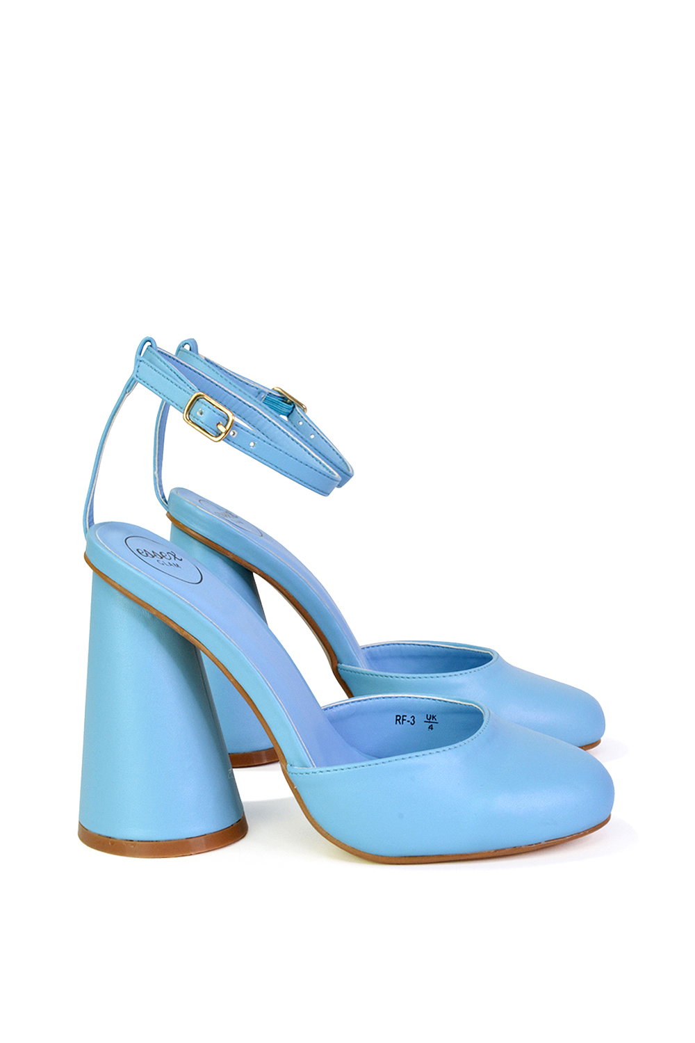 Black 'Ekin' Ankle Strap Statement Cylinder Block Heel