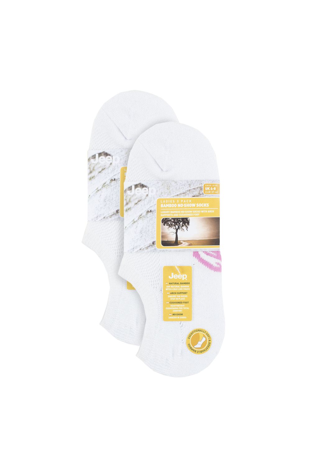 White 6 Pack Bamboo No Show Socks with Heel Grip, Image 2 of 3