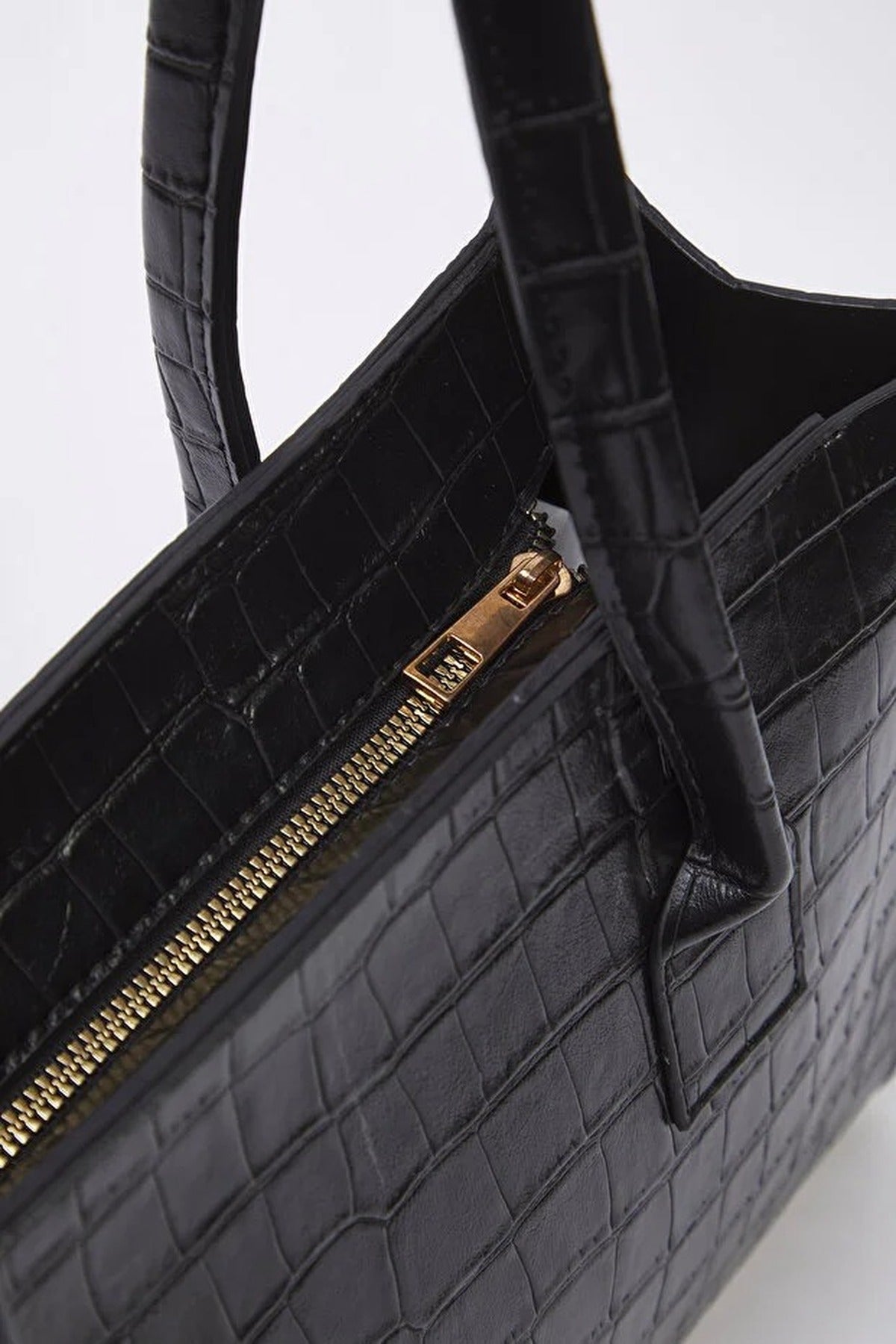 Black Croc Effect Structured Tote Bag, Image 4 of 4