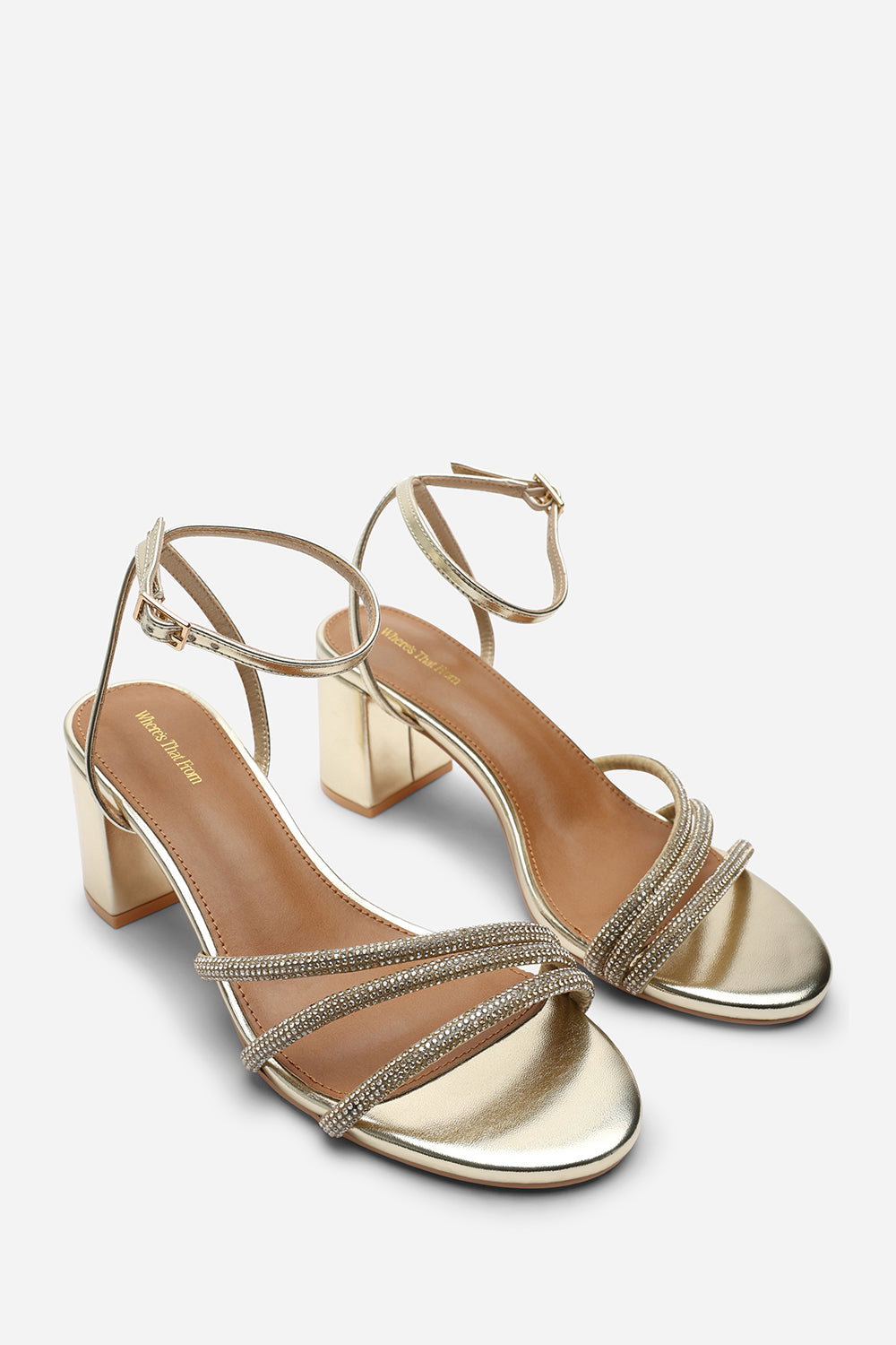 Gold Khalani Diamante Strappy Heels, Image 4 of 6