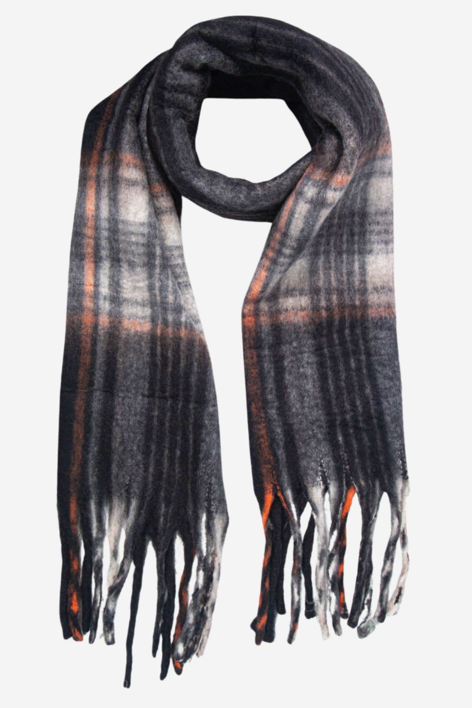 Black Tartan Tasselled Winter Scarf, Image 1 of 2