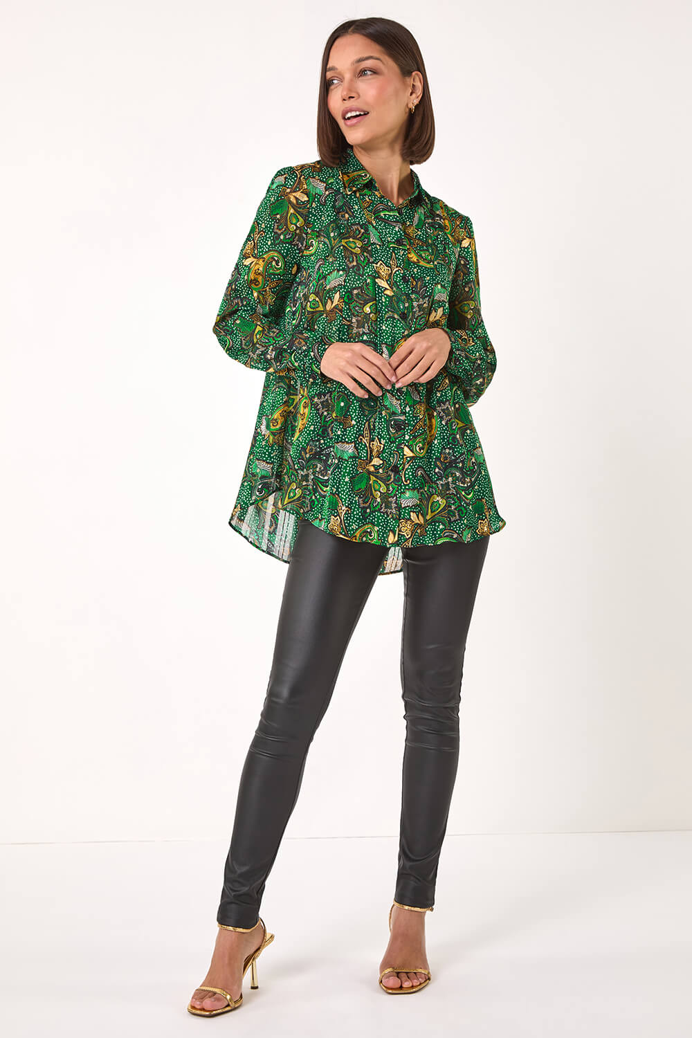 Emerald Paisley Print Pleated Blouse, Image 3 of 5