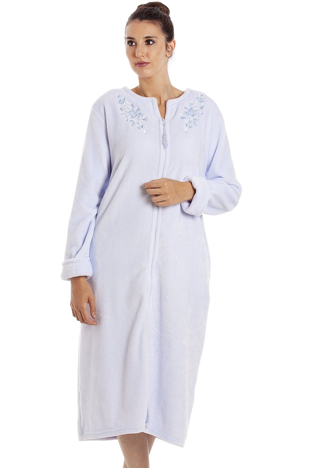 Light Blue Camille Lingerie Light Blue Supersoft Fleece Zip Up Housecoat, Image 1 of 5