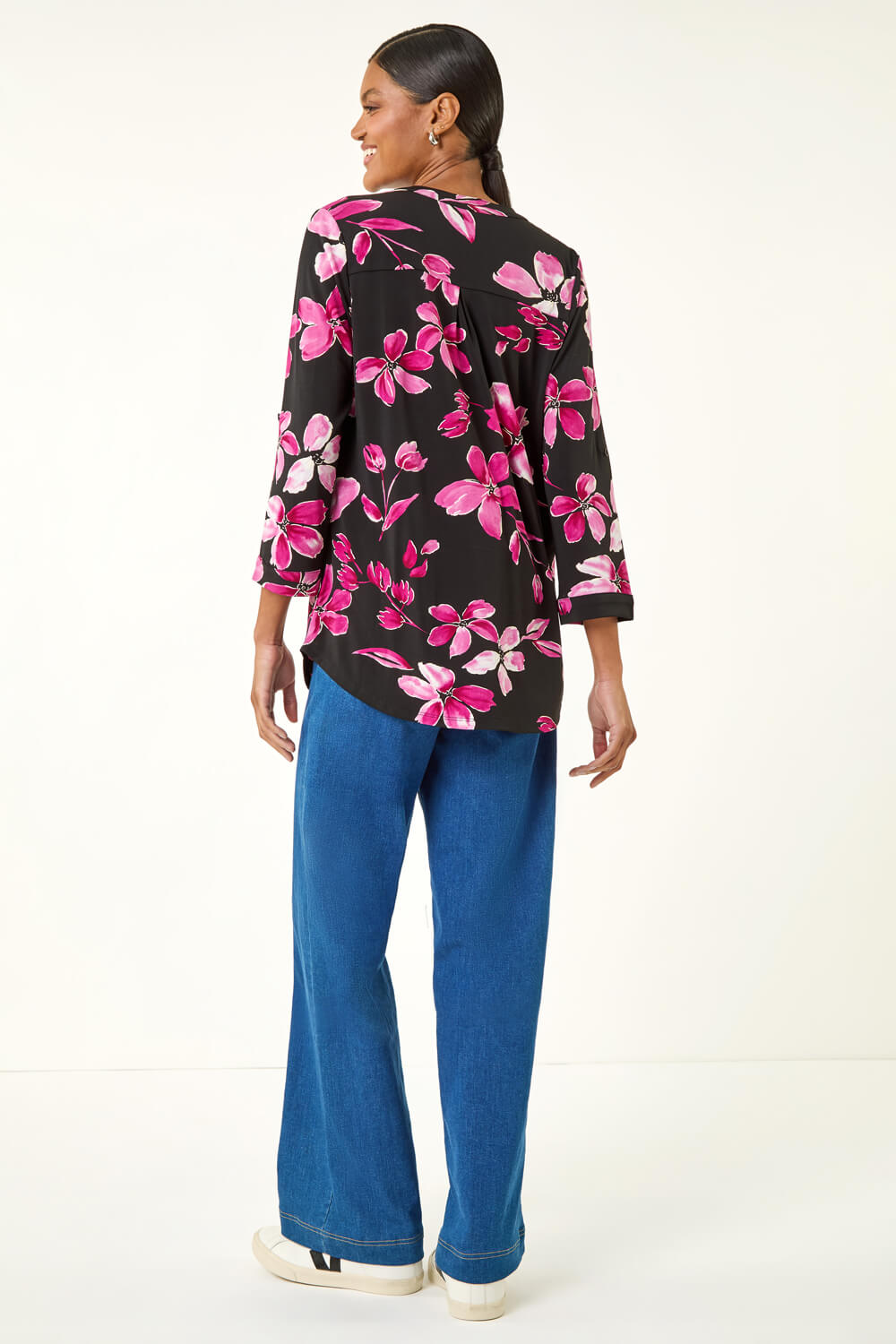 Stretch Poplin Floral Print Trapeze Top