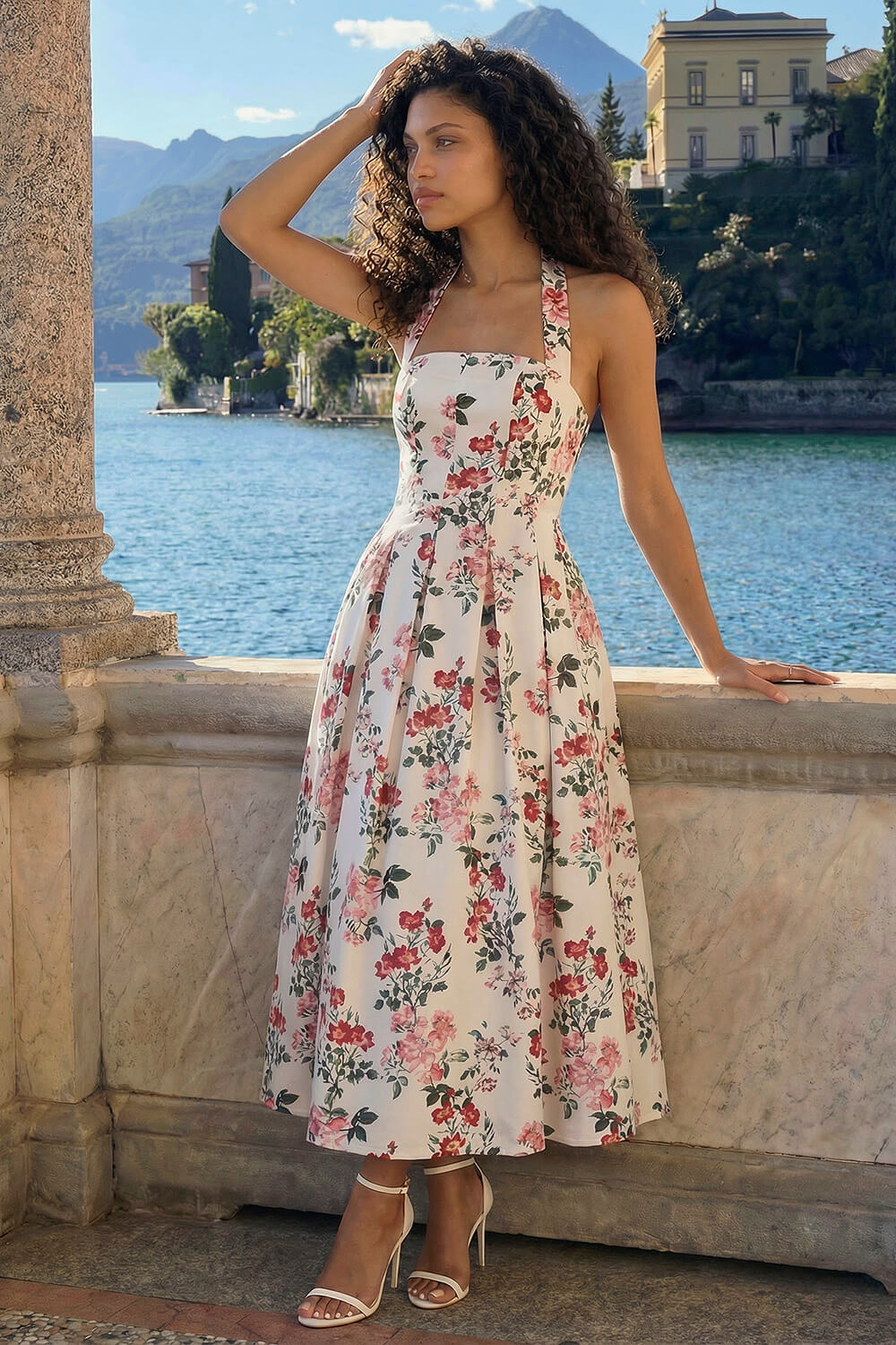 Roman Petite Women's Ivory Floral Stretch Midi Dress Size 14