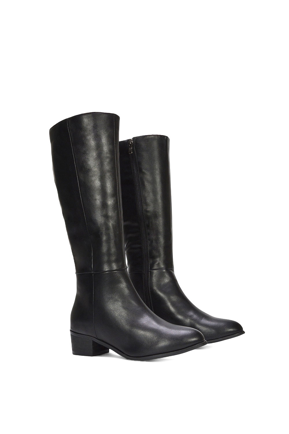 Black ‘Anne’ Knee High Boots with Low Block Heel, Image 3 of 6