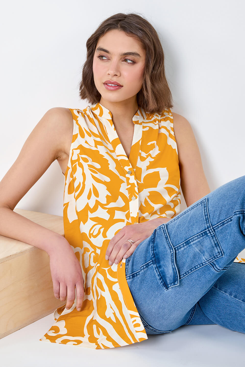 Mango Floral Print Sleeveless V-Neck Button Blouse, Image 1 of 5