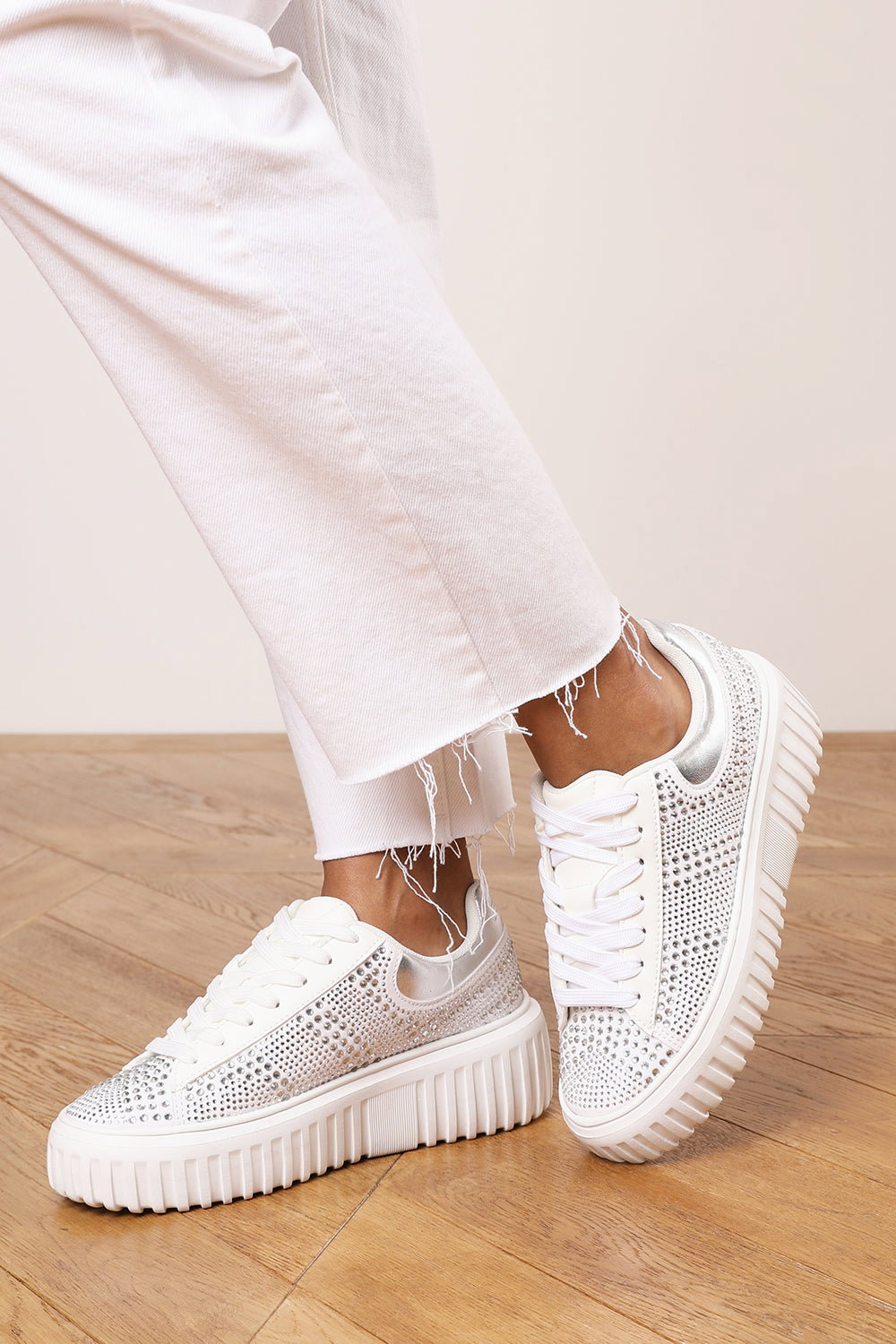 Black Eliane' Lace Up Trainer With Diamante Pattern