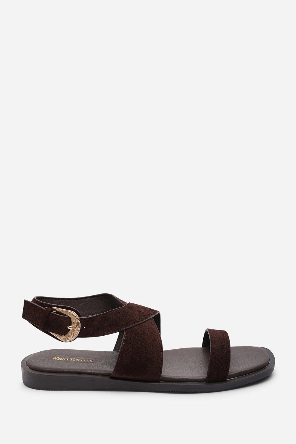 Dark Brown Where's That From Dark Brown Canopy Cross Over Strap Sandal, Image 2 of 7