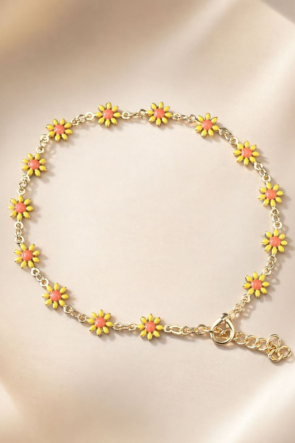 Yellow The Colourful Aura Yellow Multicolour Flower Charms Summer Indie Boho Daisy Floral Adjustable Anklet, Image 1 of 2