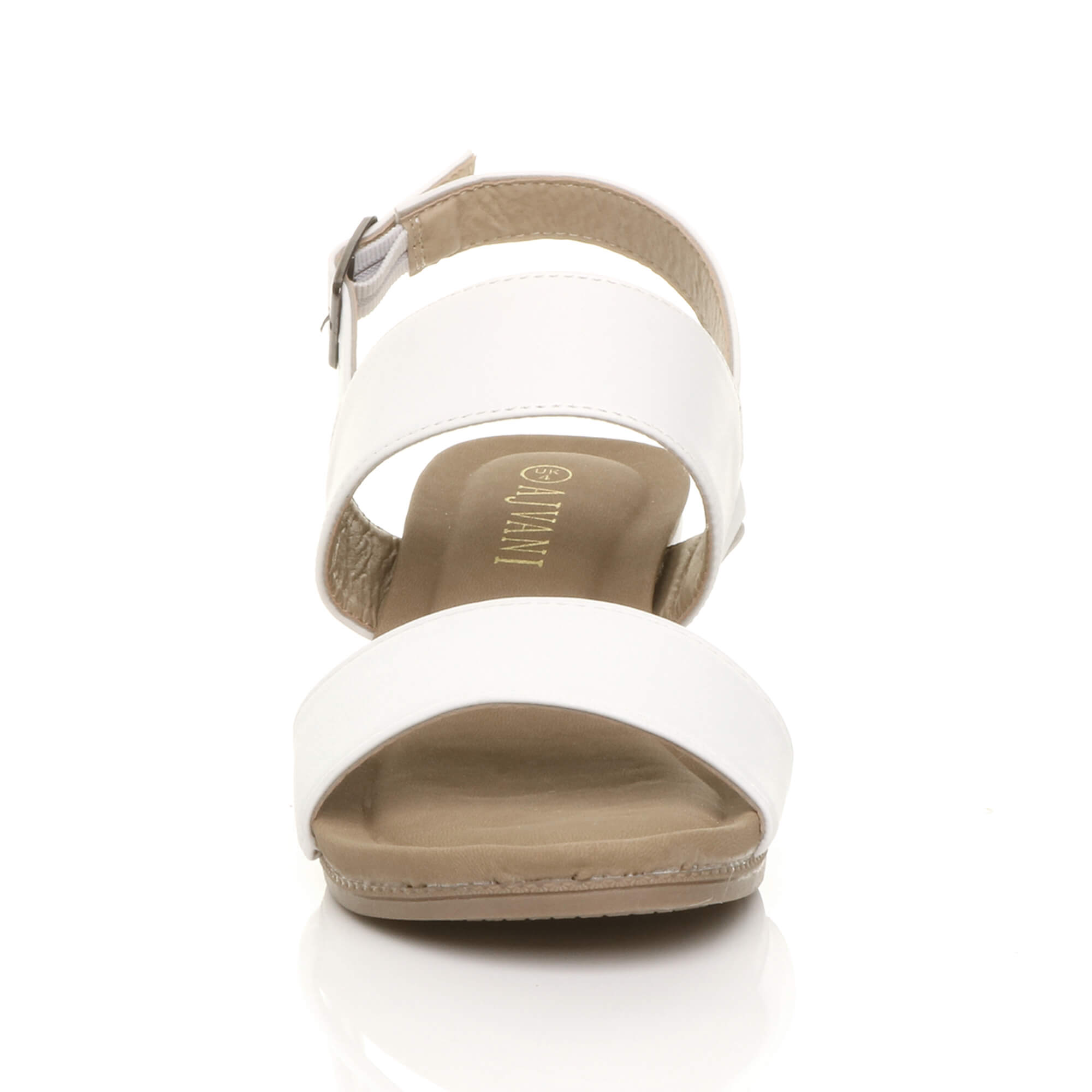 White AJVANI White Mid Wedge Heel Strappy Slingback Sandals, Image 6 of 6