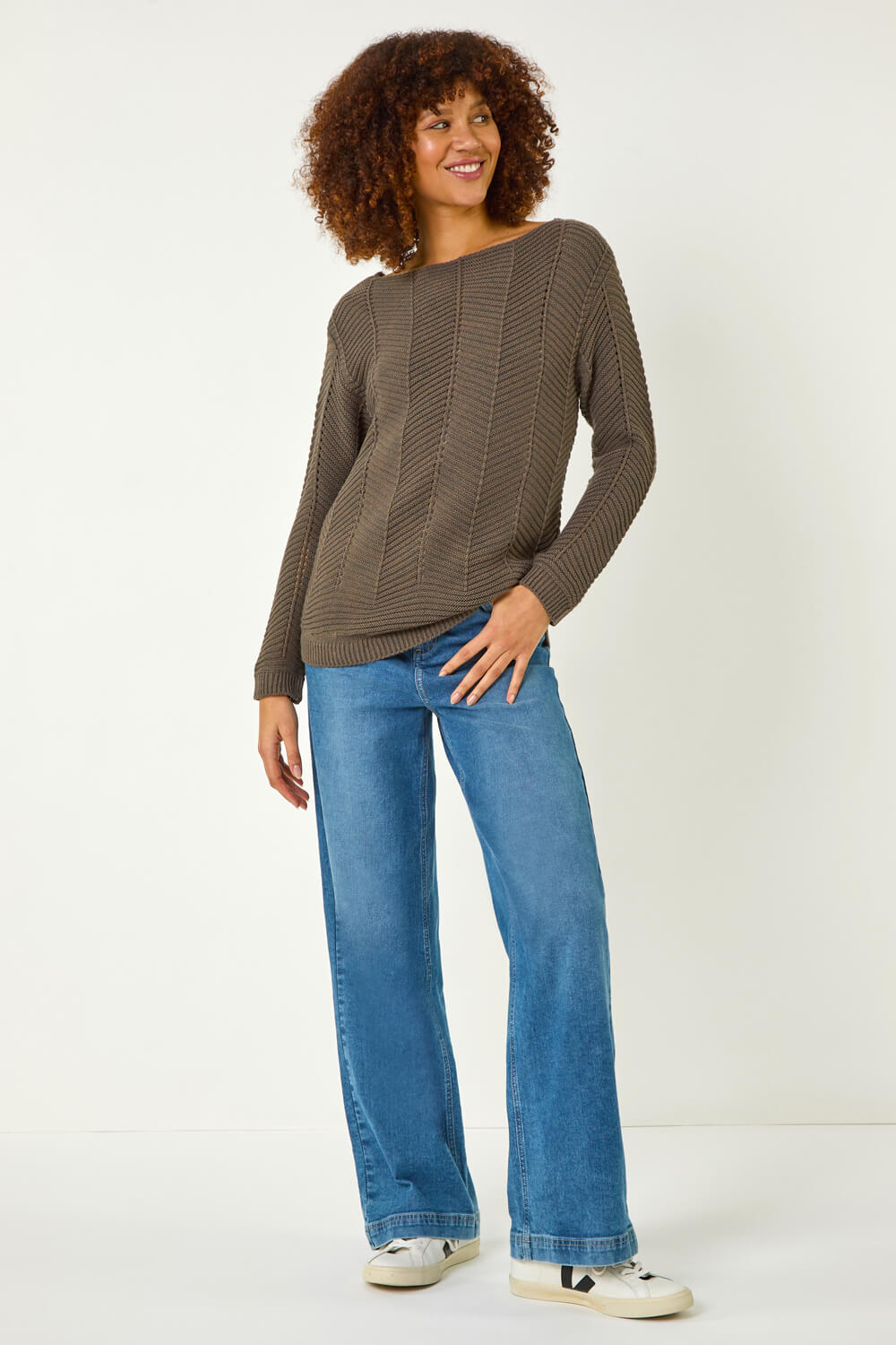 Brown Melange Chevron Knit Jumper, Image 6 of 5