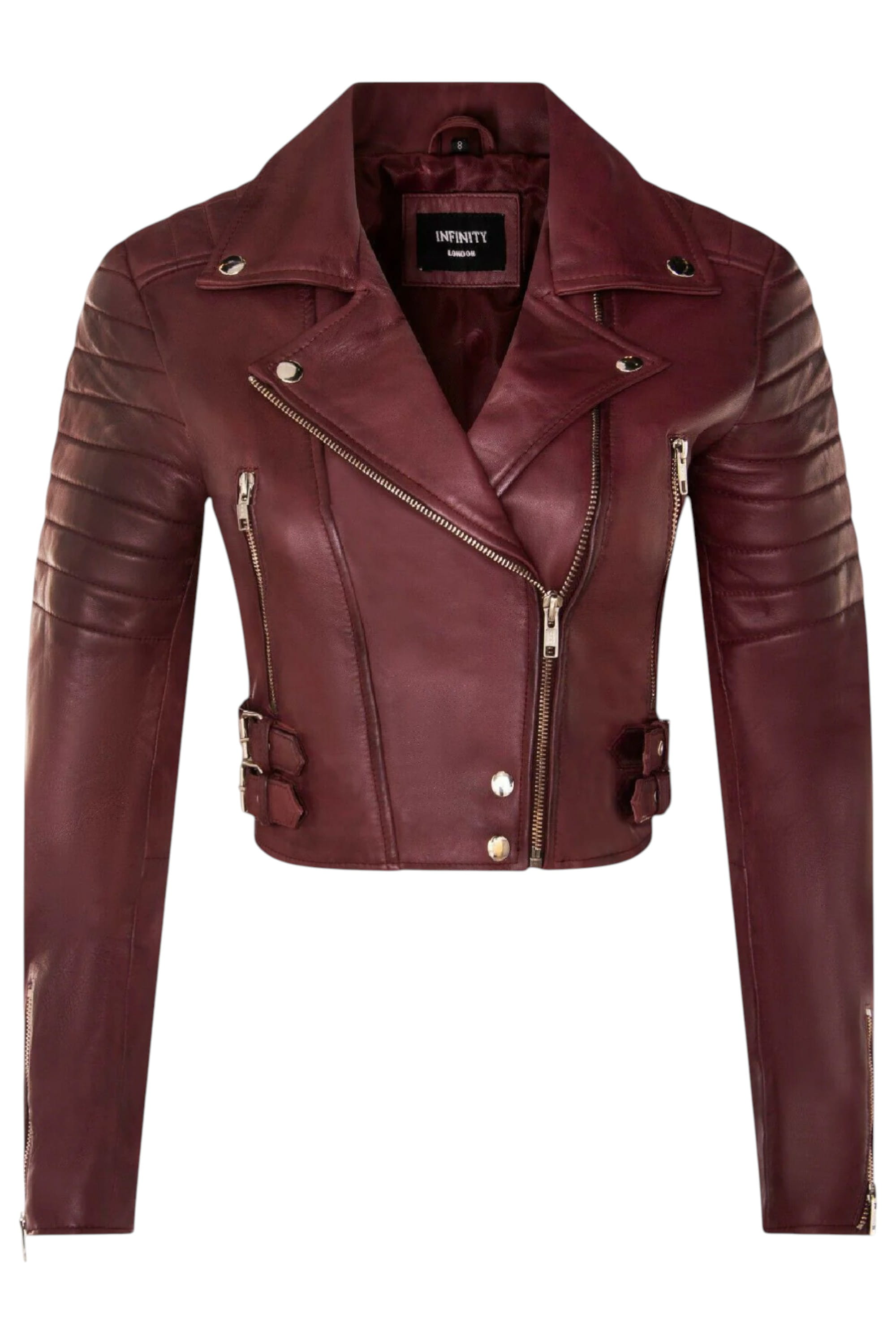 Burgundy Cropped Brando Leather Biker Jacket, Image 2 of 7