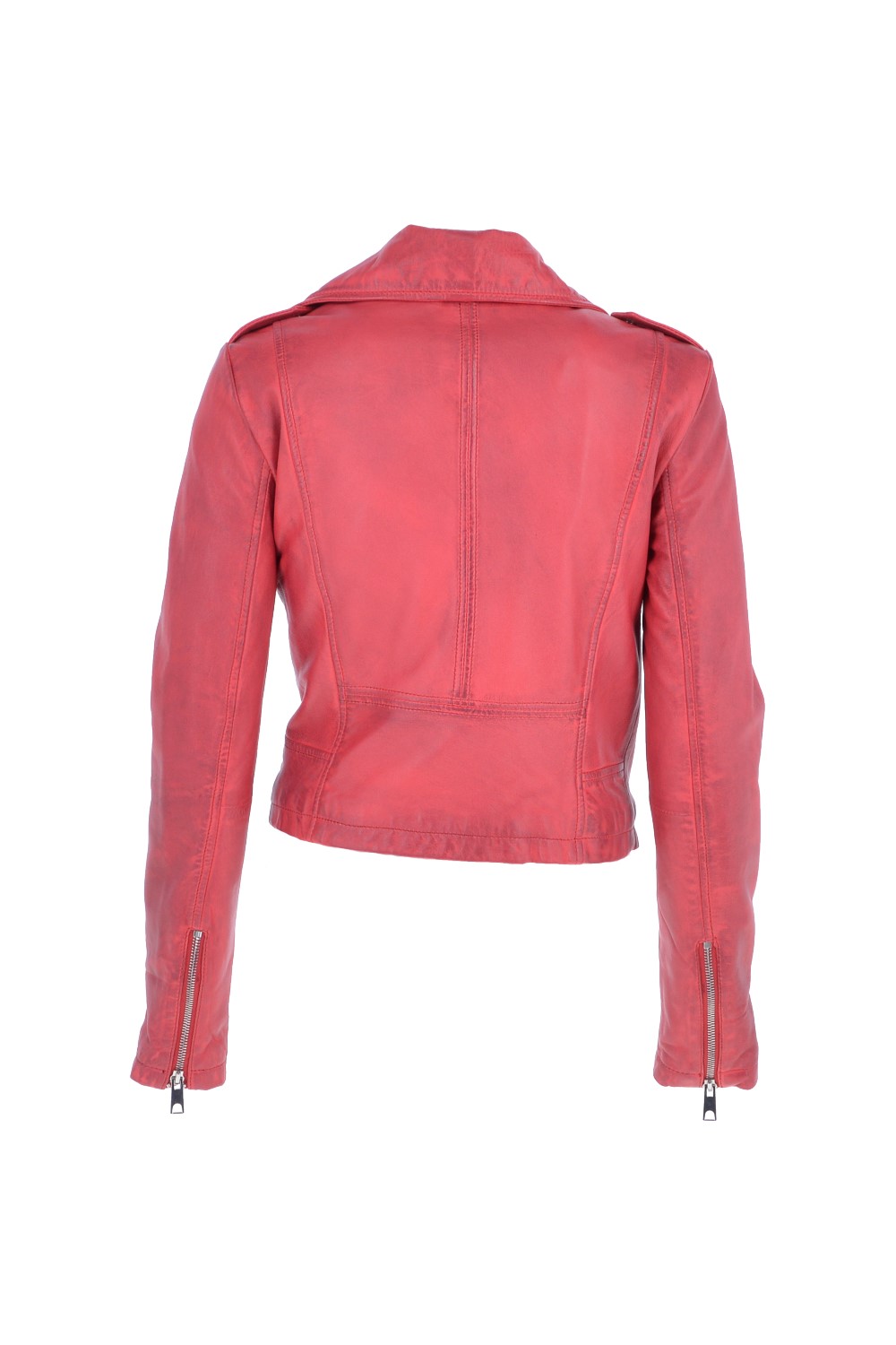 Raspberry 'Brooklyn' Short Leather Biker Jacket, Image 3 of 4