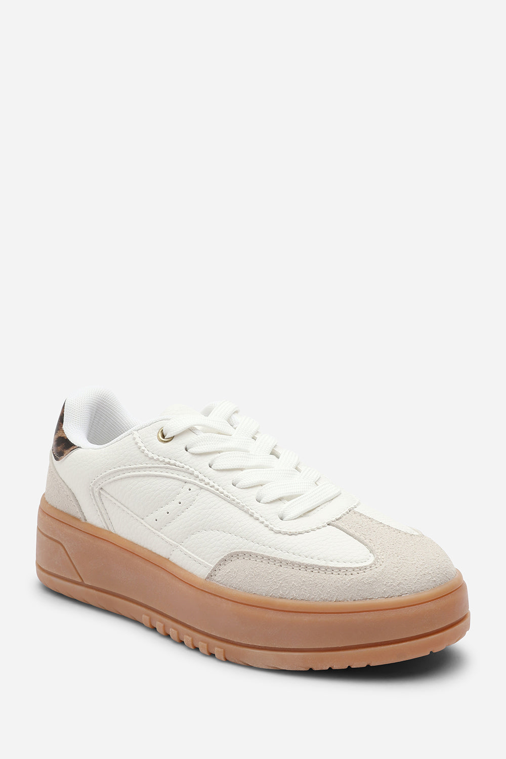 White 'Yulia' Low Wedge Lace up trainer, Image 3 of 8