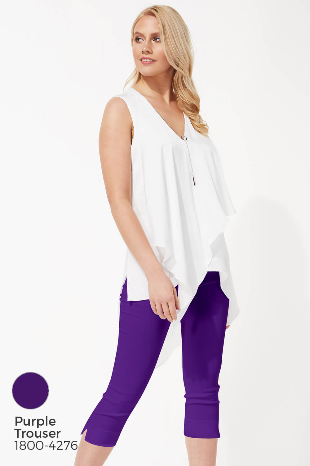 Ivory  Sleeveless Asymmetric Necklace Trim Top , Image 8 of 8