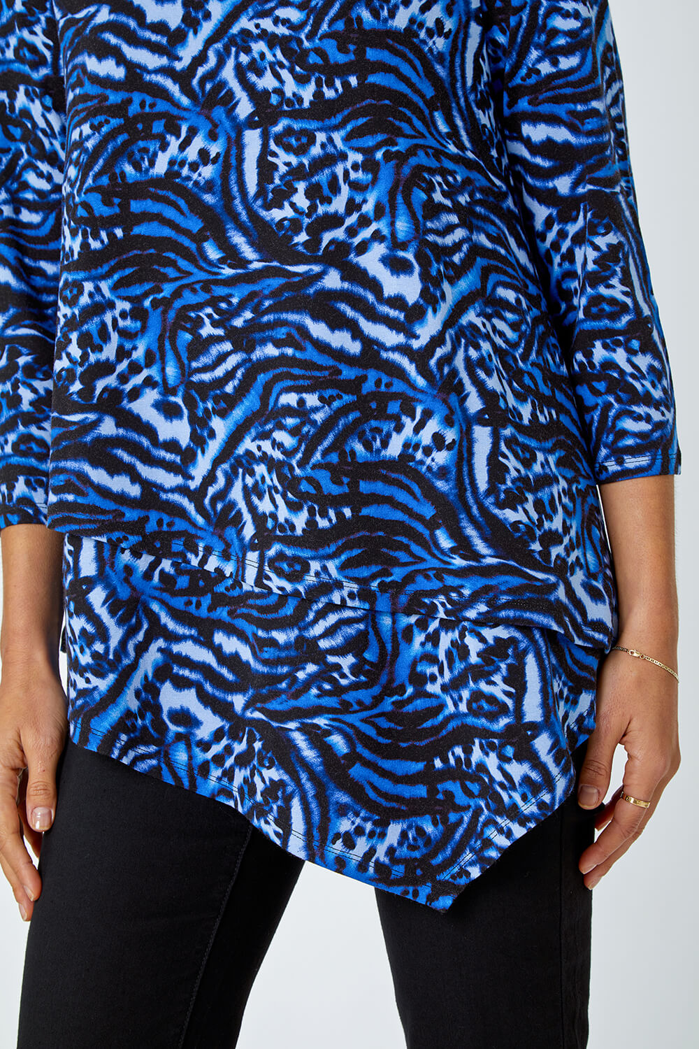 Blue Animal Asymmetric Layer Stretch Top, Image 6 of 5
