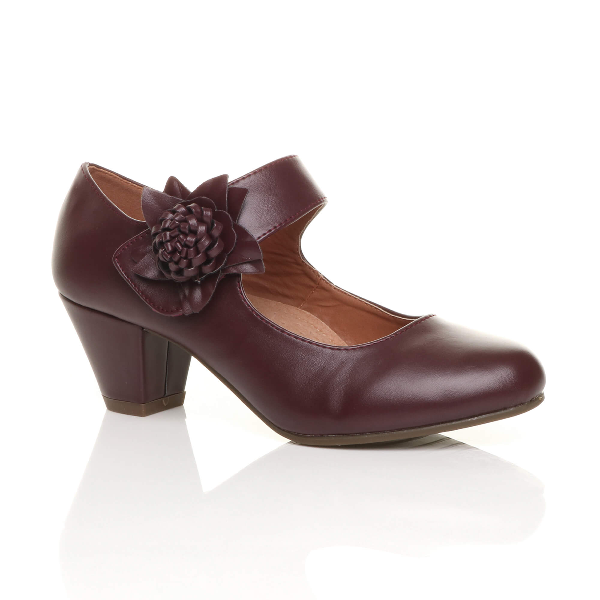 Black Mid Block Heel Mary Jane Comfort Court Shoes