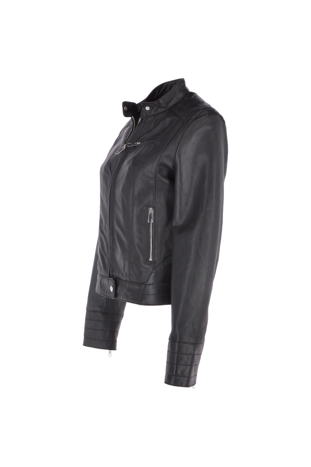 Black 'Essen' Real Leather Biker Jacket, Image 3 of 5