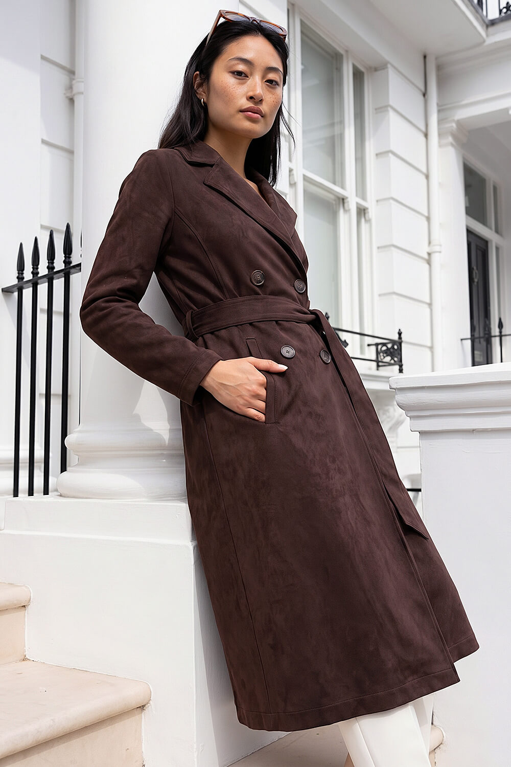 Dark Brown Petite Trench Coat, Image 1 of 4