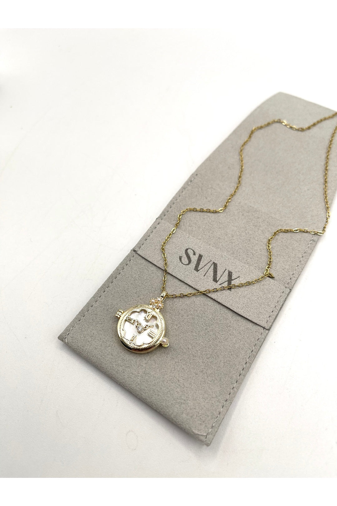 Gold Ivory Stone Clock Pendant Necklace, Image 5 of 5