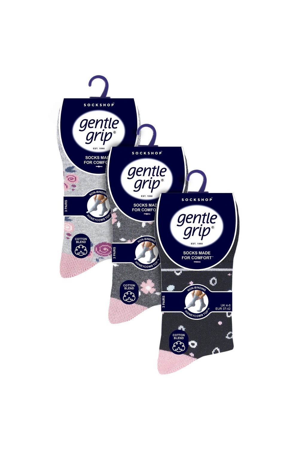 Grey 9 Pairs Cotton Patterned Non Elastic Socks, Image 2 of 5