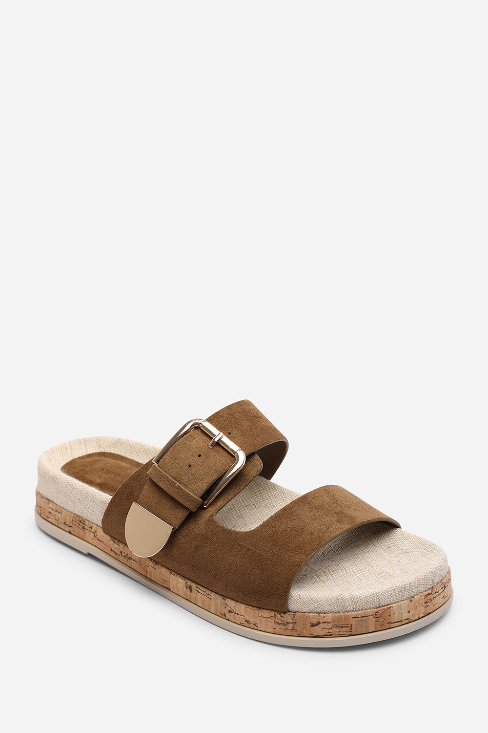 Khaki Avenue Large Buckle Footbed Khaki Suede Sandal, Image 1 of 6
