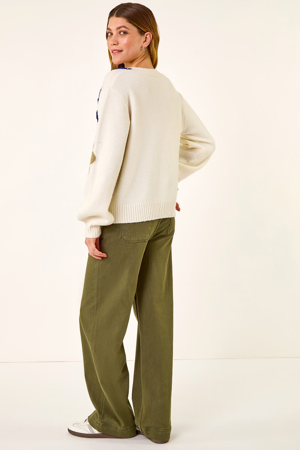 Ivory Floral Stitch Knit Cardigan, Image 5 of 6