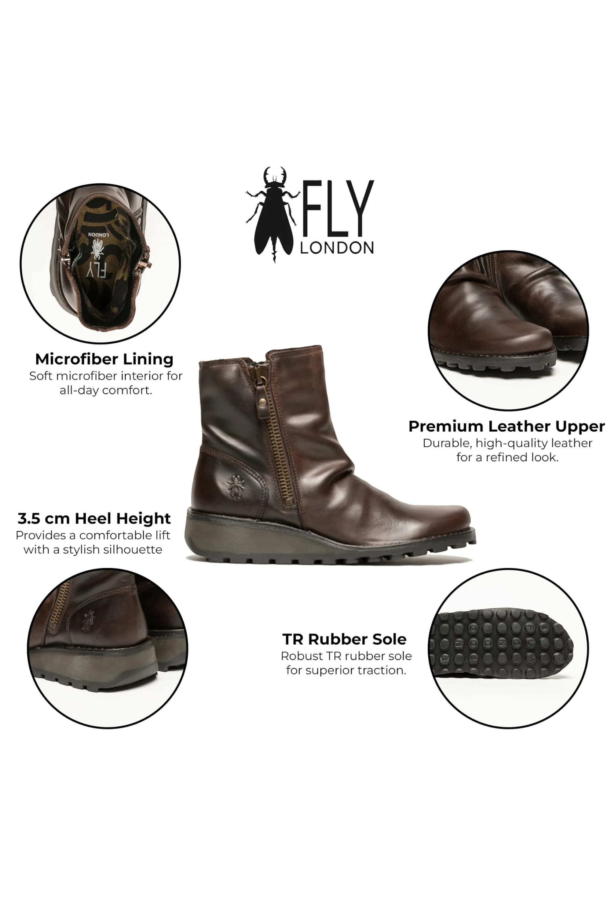 Brown Womens Leather Heel Ankle Boots - Mon944, Image 3 of 8