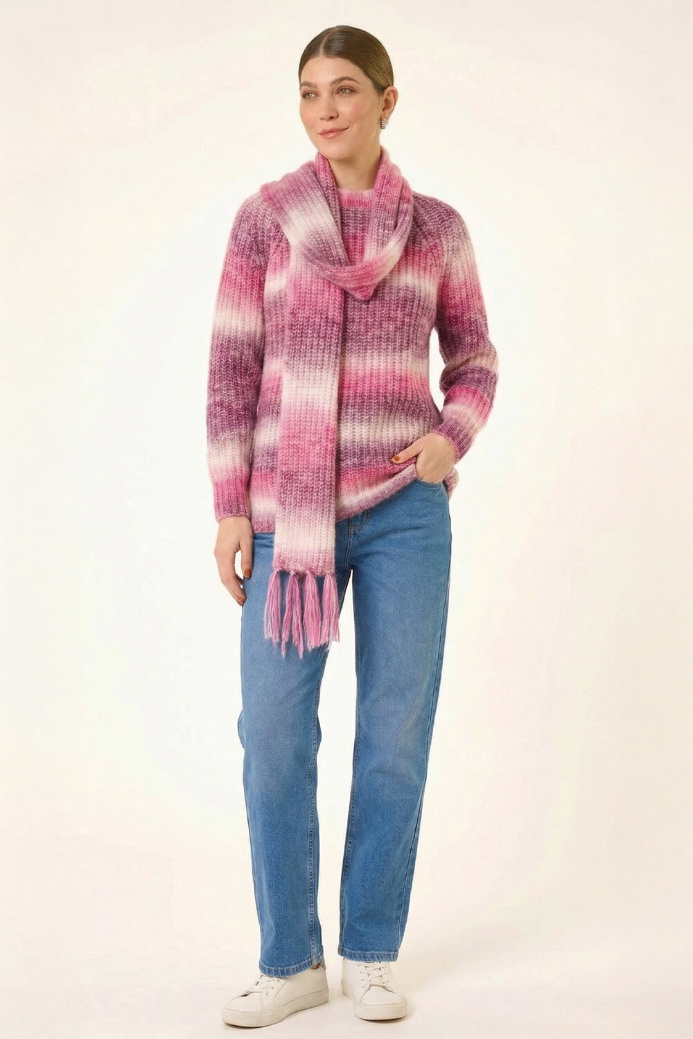 PINK Ombre Knit Scarf & Jumper, Image 3 of 8